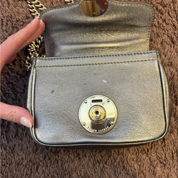 Ralph Lauren Collection Chain Strap Mini Ricky Shoulder Bag Metallic Pewter - Picture 9 of 13